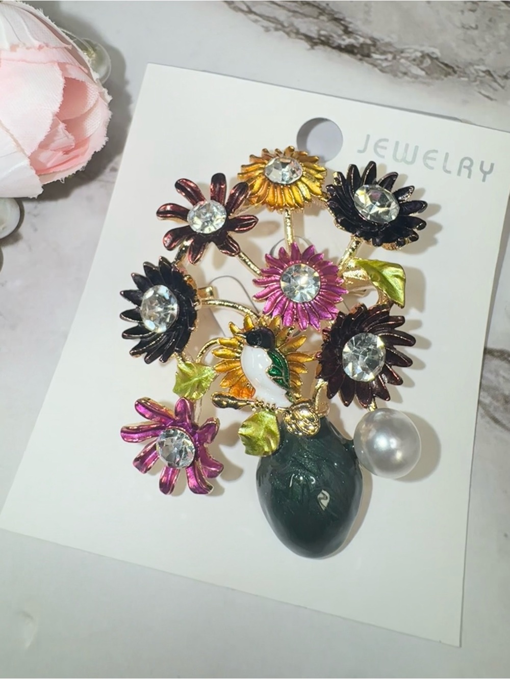 Floral Crystal Bouquet Brooch Pin in Multicolor